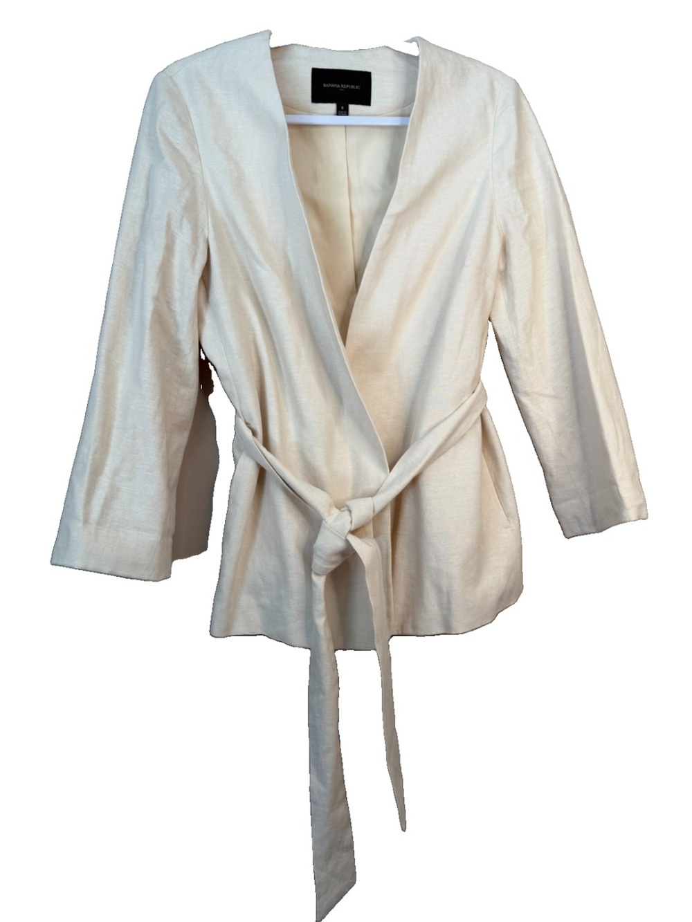 Banana Republic Linen Blend Tie Waist Blazer Size 8 Wheat Cream